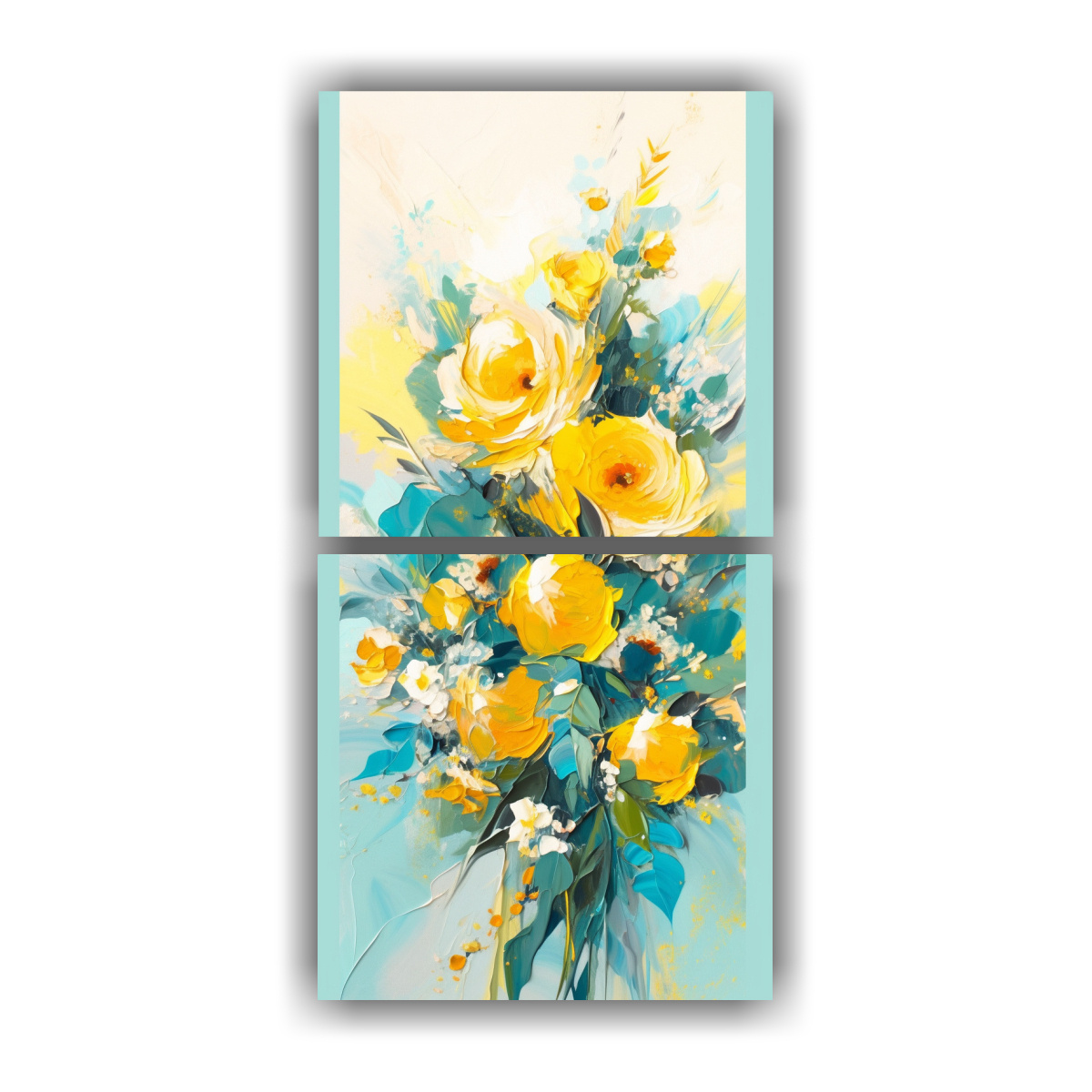 PINTURA EN LIENZO DE FLORES AMARILLAS Y AZULES EN 70X140 CM - 1