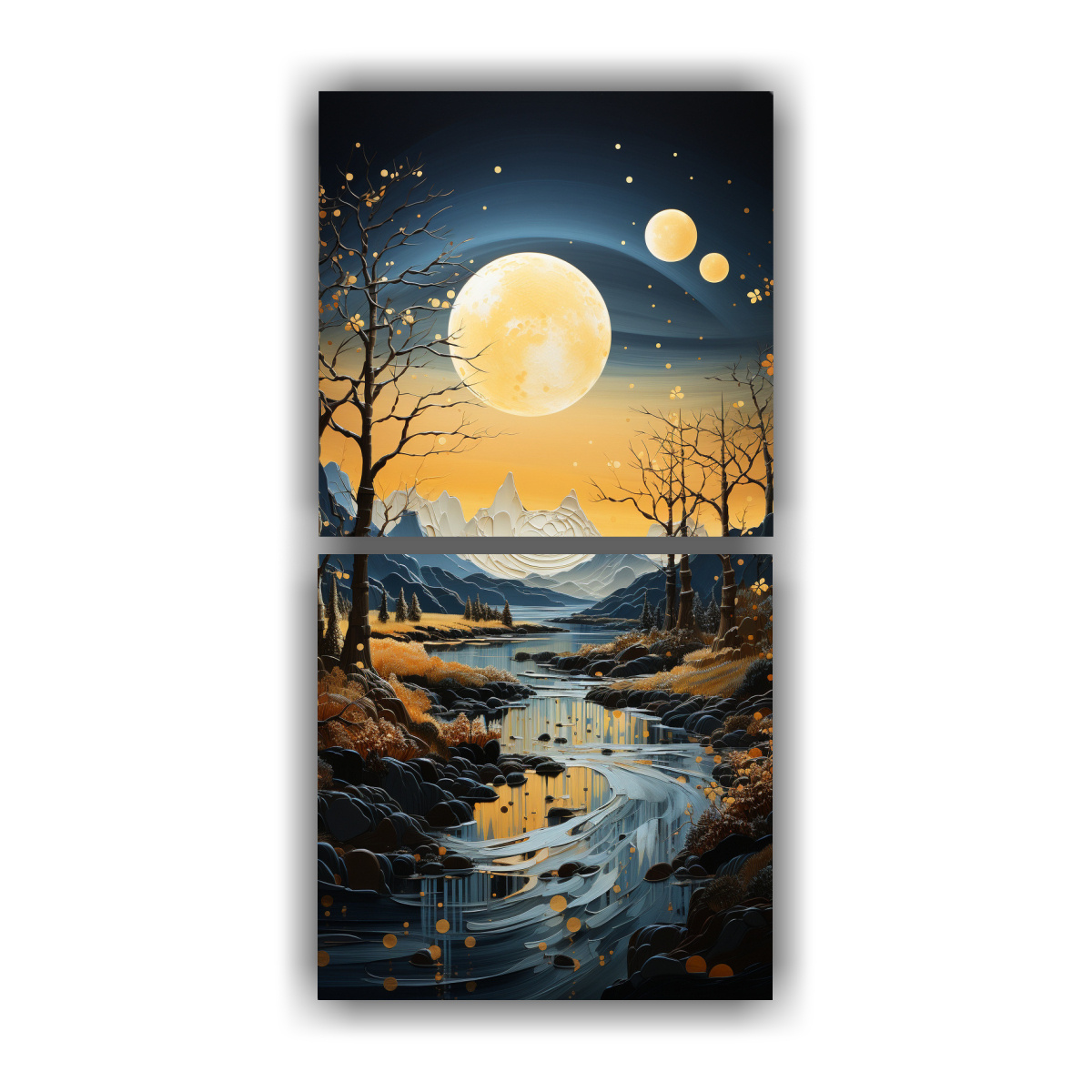 CUADRO INNOVADOR CON LUNA Y MONTAÑAS EN DOS TELAS 50X100 CM - 1