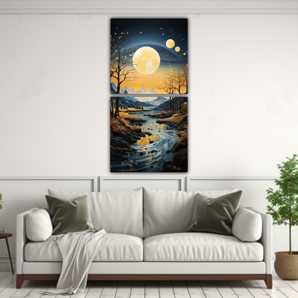 CUADRO INNOVADOR CON LUNA Y MONTAÑAS EN DOS TELAS 50X100 CM - 2