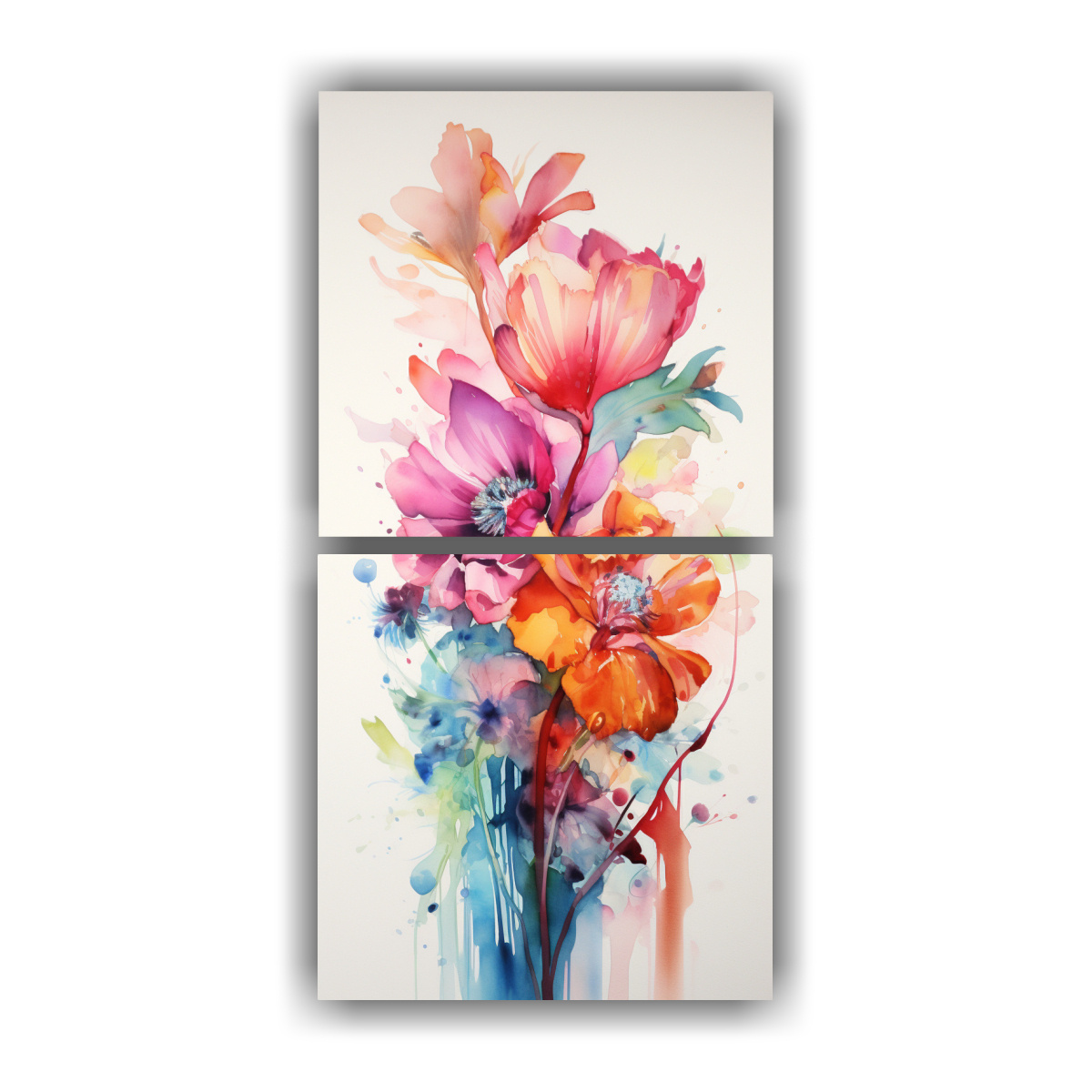PINTURA DECORATIVA CON FLORES ABSTRACTAS ACUARELA 40X80 CM - 1