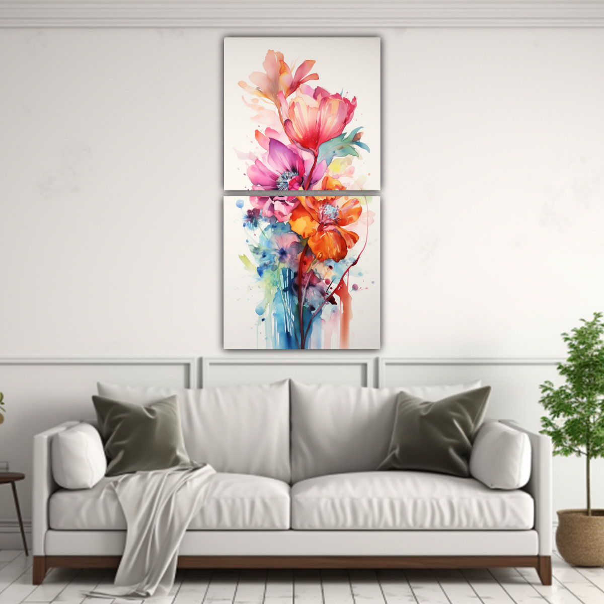 PINTURA DECORATIVA CON FLORES ABSTRACTAS ACUARELA 40X80 CM - 2