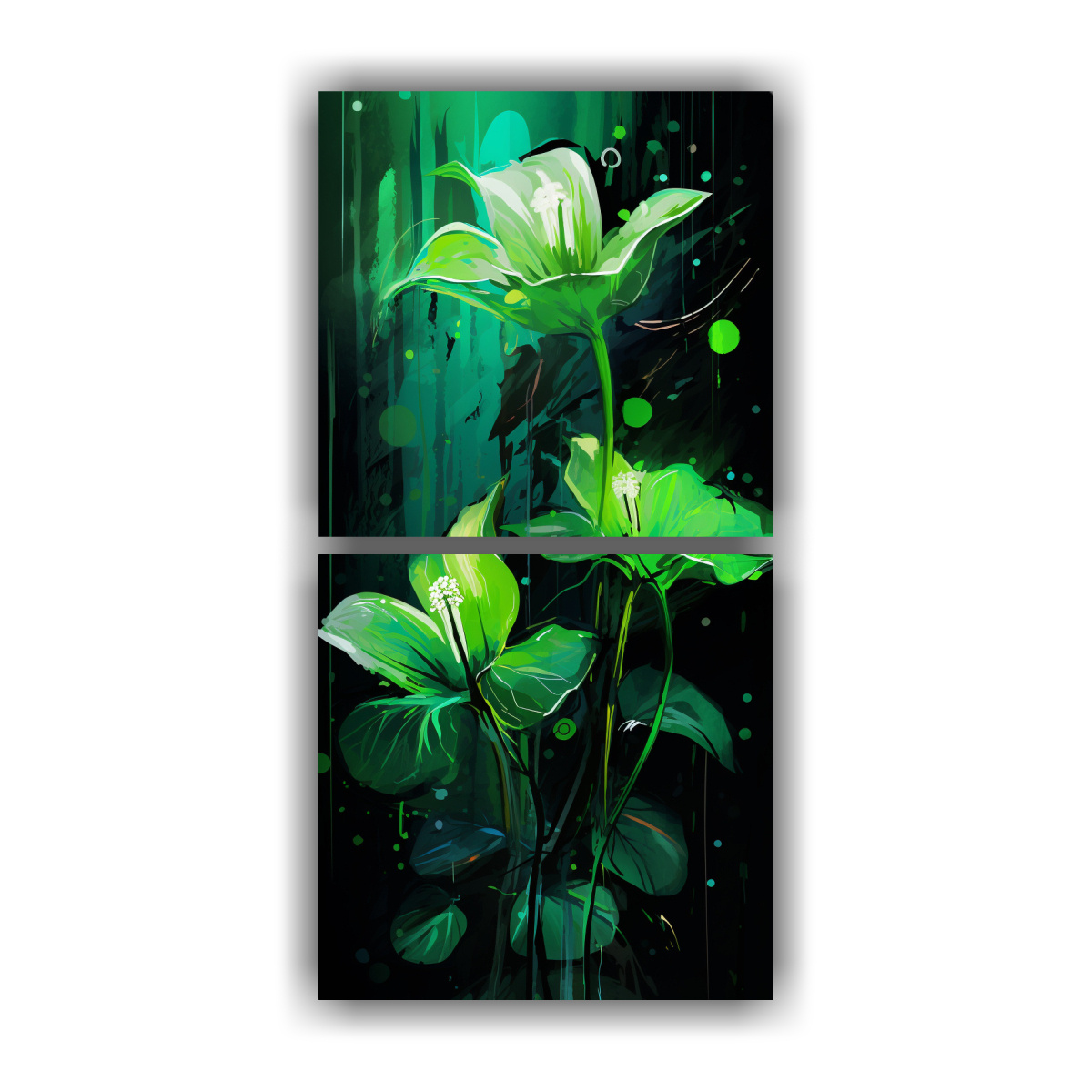 ARTE FLORAL ACUARELA EN TONOS VERDES, ESTILO 40X80 CM - 1