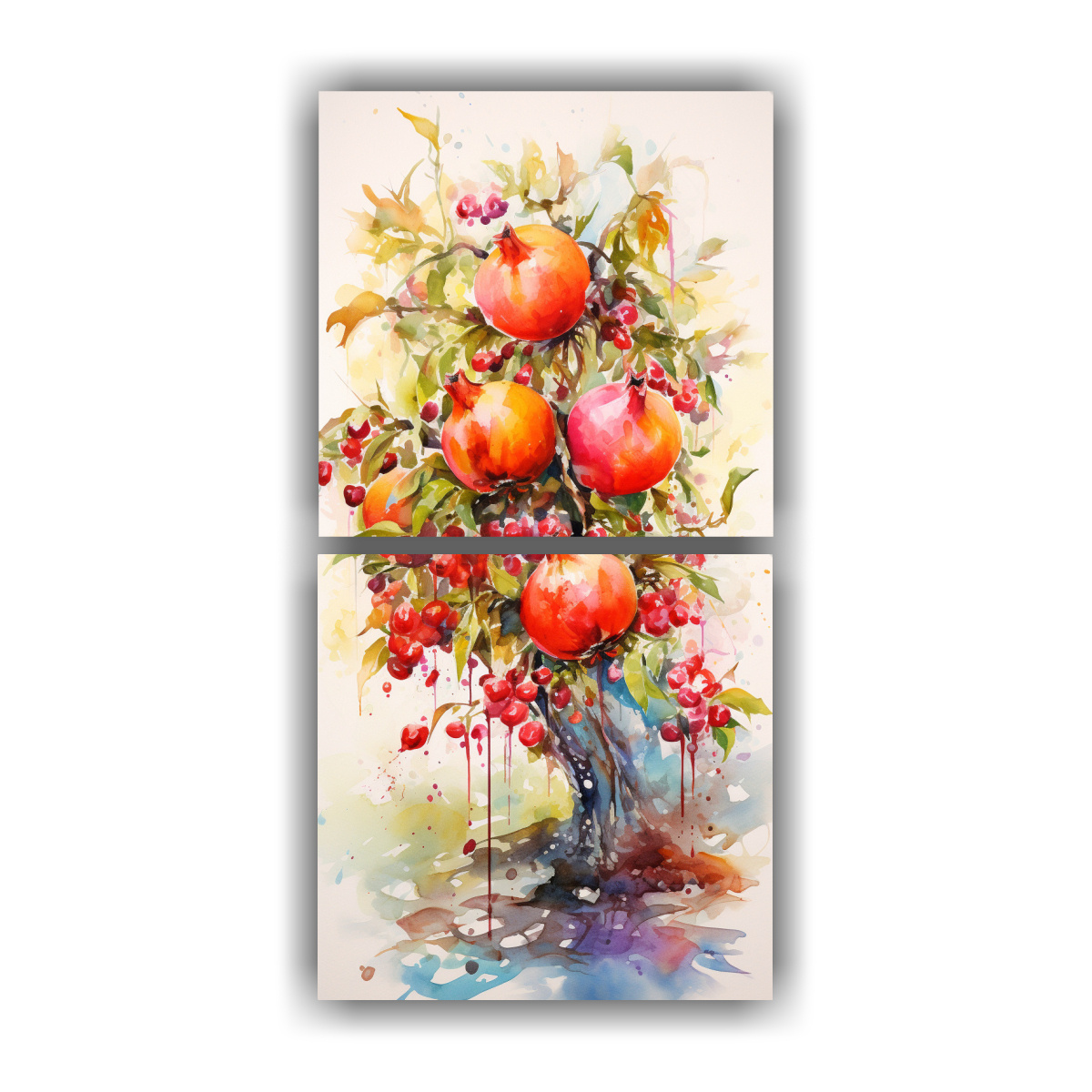 SET 2 CUADROS TELA ALEGRE ÁRBOL GRANADA NARANJA 30X60 CM - 1