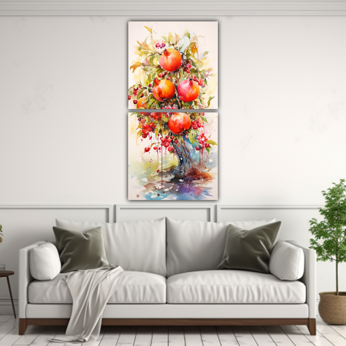 SET 2 CUADROS TELA ALEGRE ÁRBOL GRANADA NARANJA 30X60 CM - 2