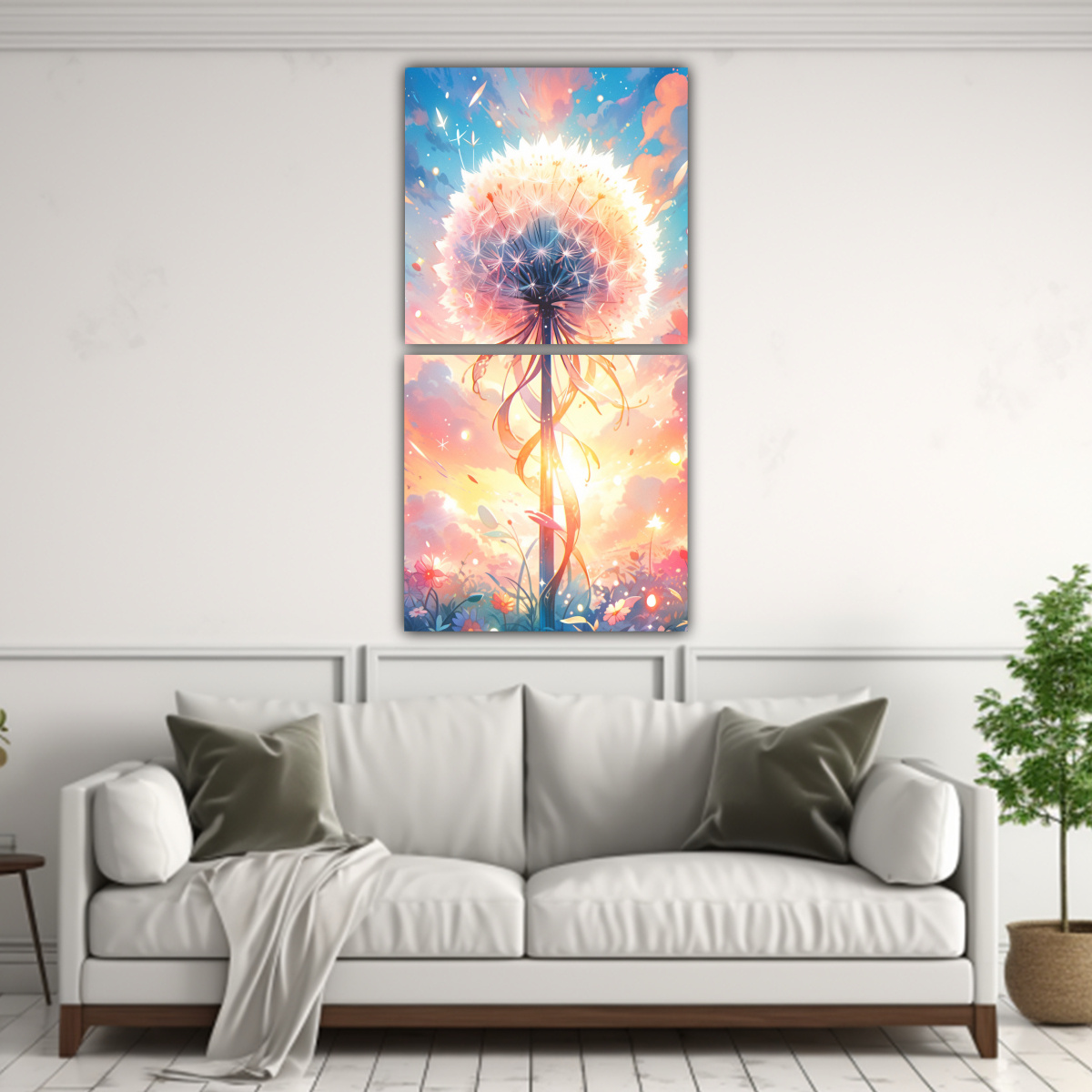 PINTURA ABSTRACTA DE FLORES DE DIENTE DE LEÓN 70X140 CM - 2