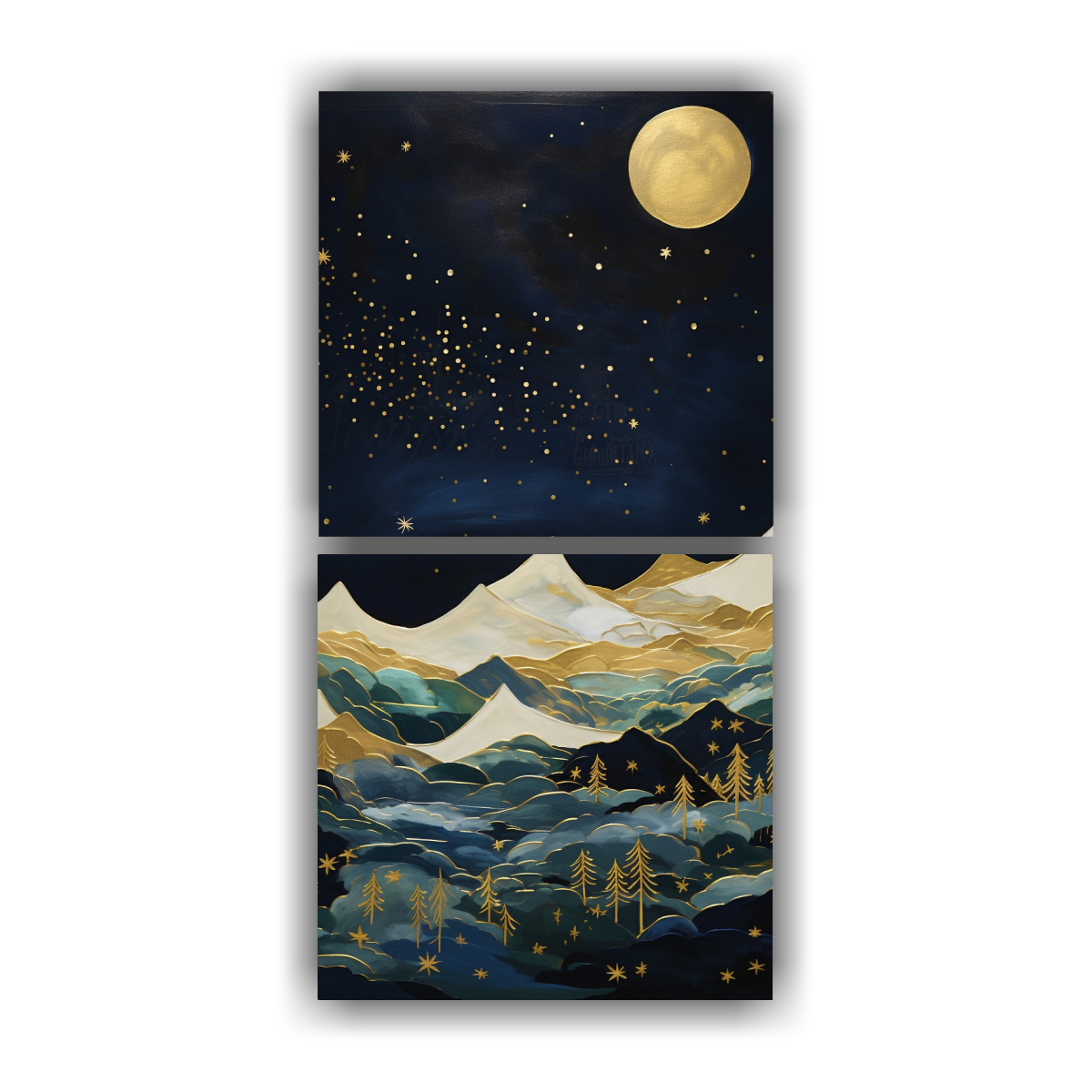 DOS CUADROS DE PARED PAISAJE ABSTRACTO LLAMATIVO 30X60 CM - 1