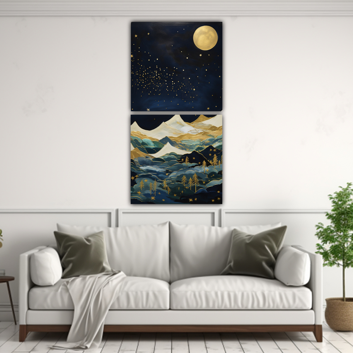DOS CUADROS DE PARED PAISAJE ABSTRACTO LLAMATIVO 30X60 CM - 2