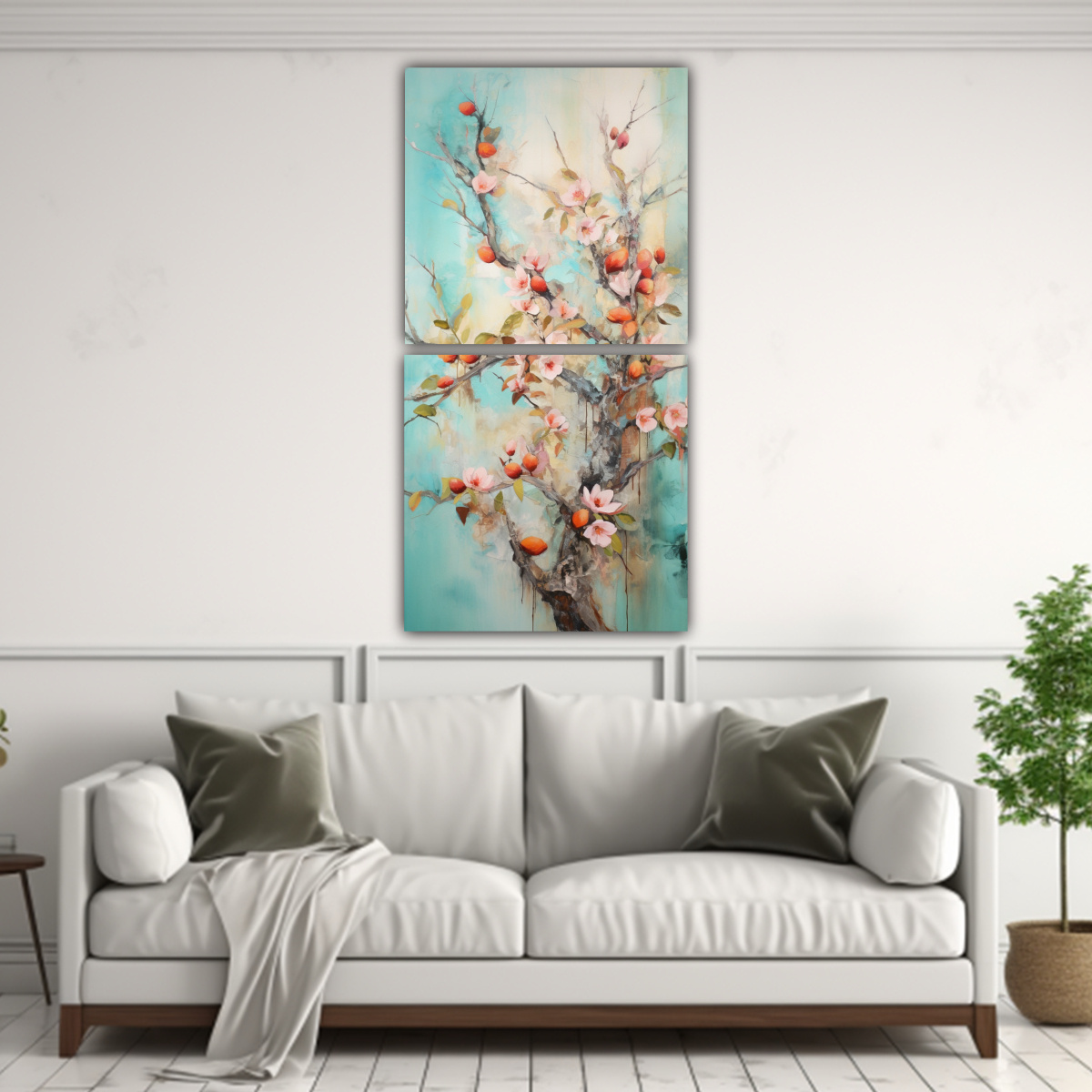 PINTURA ABSTRACTA EN ACUARELA EN COLORES TURQUESA 60X120 CM - 2