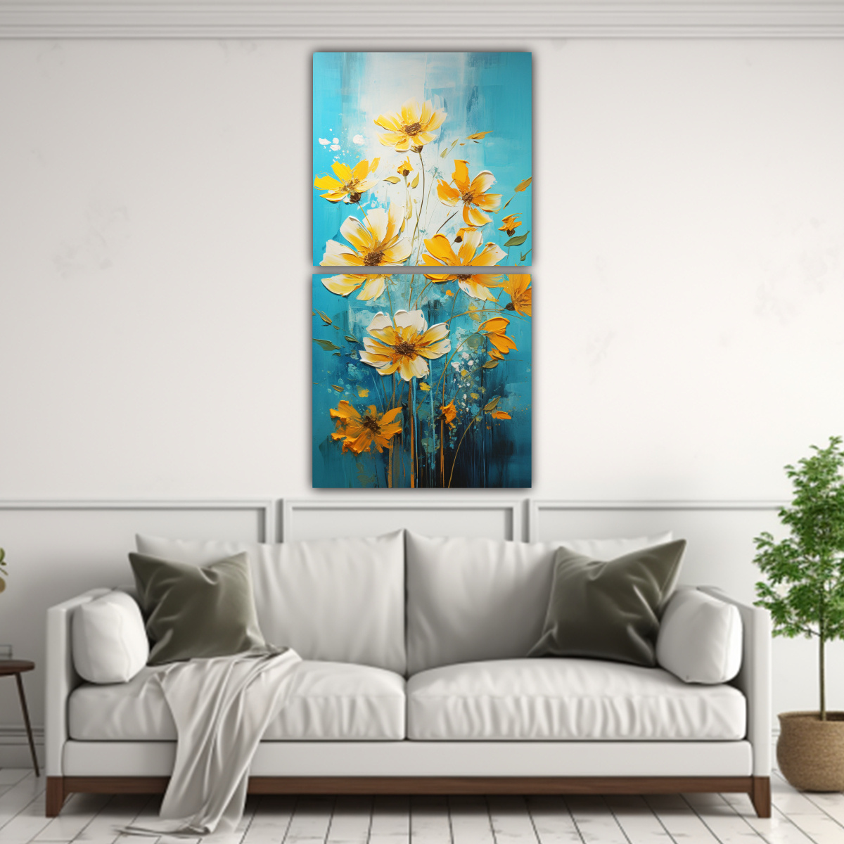 CUADRO COMPOSICIÓN STREET ART AMARILLO Y CIAN 80X160 CM - 2