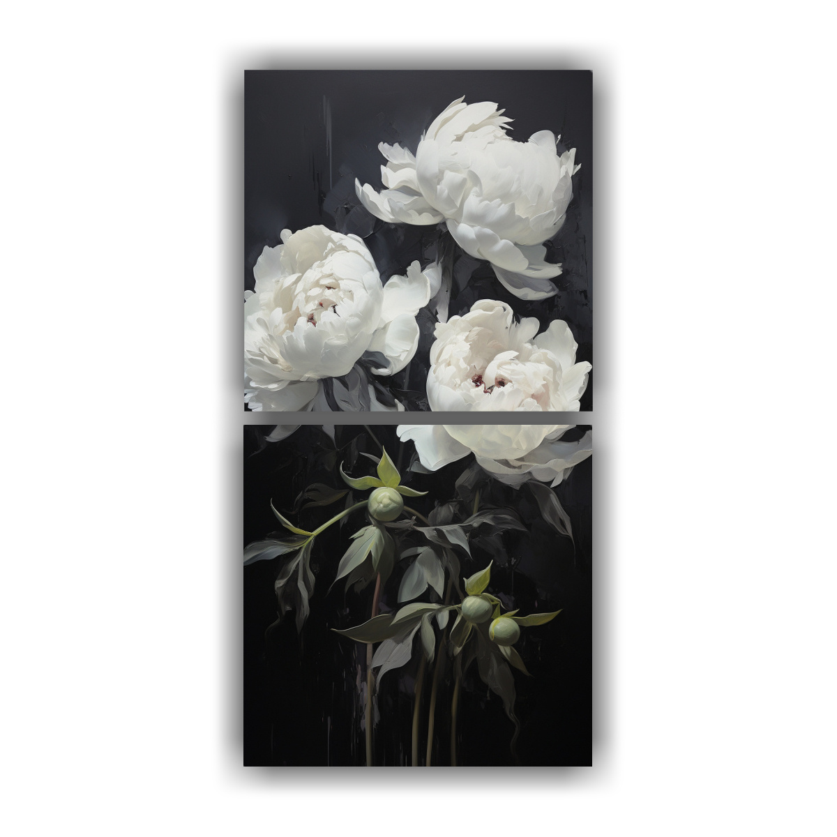 CUADROS PATRON INTENSO ÉPOCA PEONÍAS NEGRAS 60X120 CM - 1