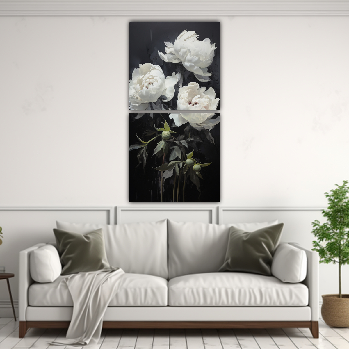 CUADROS PATRON INTENSO ÉPOCA PEONÍAS NEGRAS 60X120 CM - 2