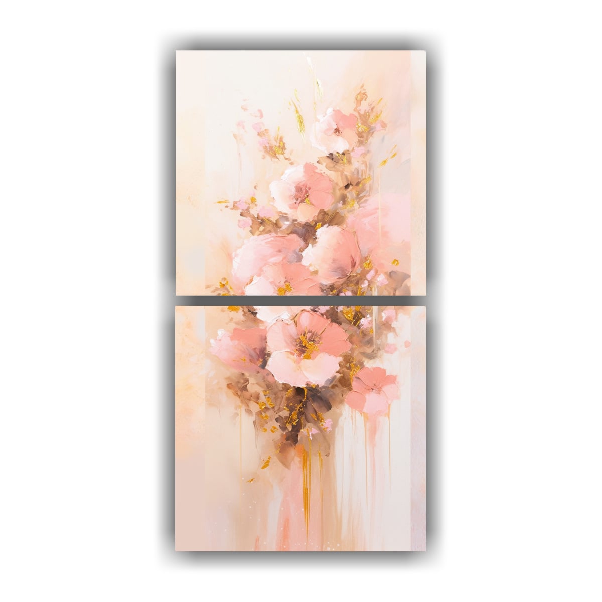 PINTURA EN LIENZO DE FLORES EN COLORES DORADO Y 20X40 CM - 1