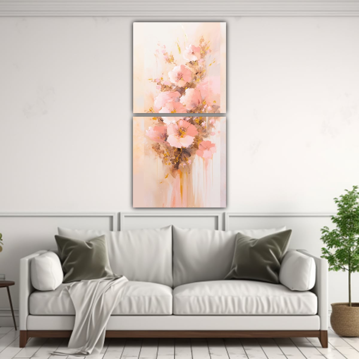 PINTURA EN LIENZO DE FLORES EN COLORES DORADO Y 20X40 CM - 2
