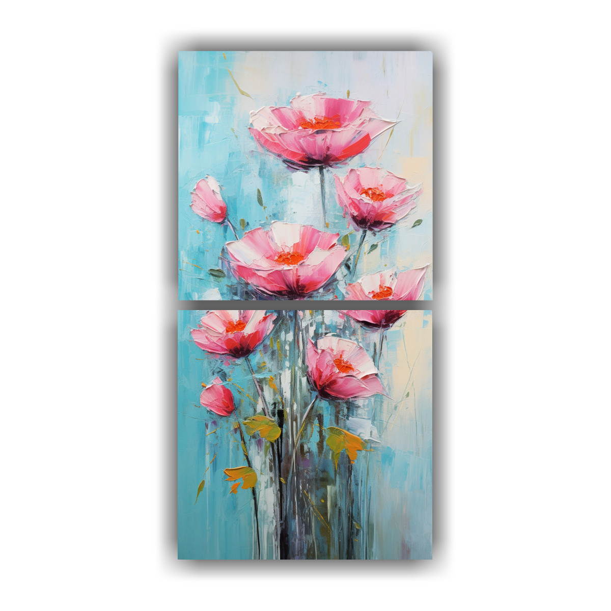 ADORNO HERMOSO CON DOS CUADROS EN TURQUESA Y ROSA 70X140 CM - 1