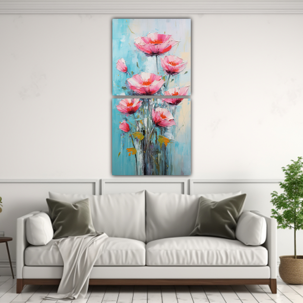 ADORNO HERMOSO CON DOS CUADROS EN TURQUESA Y ROSA 70X140 CM - 2
