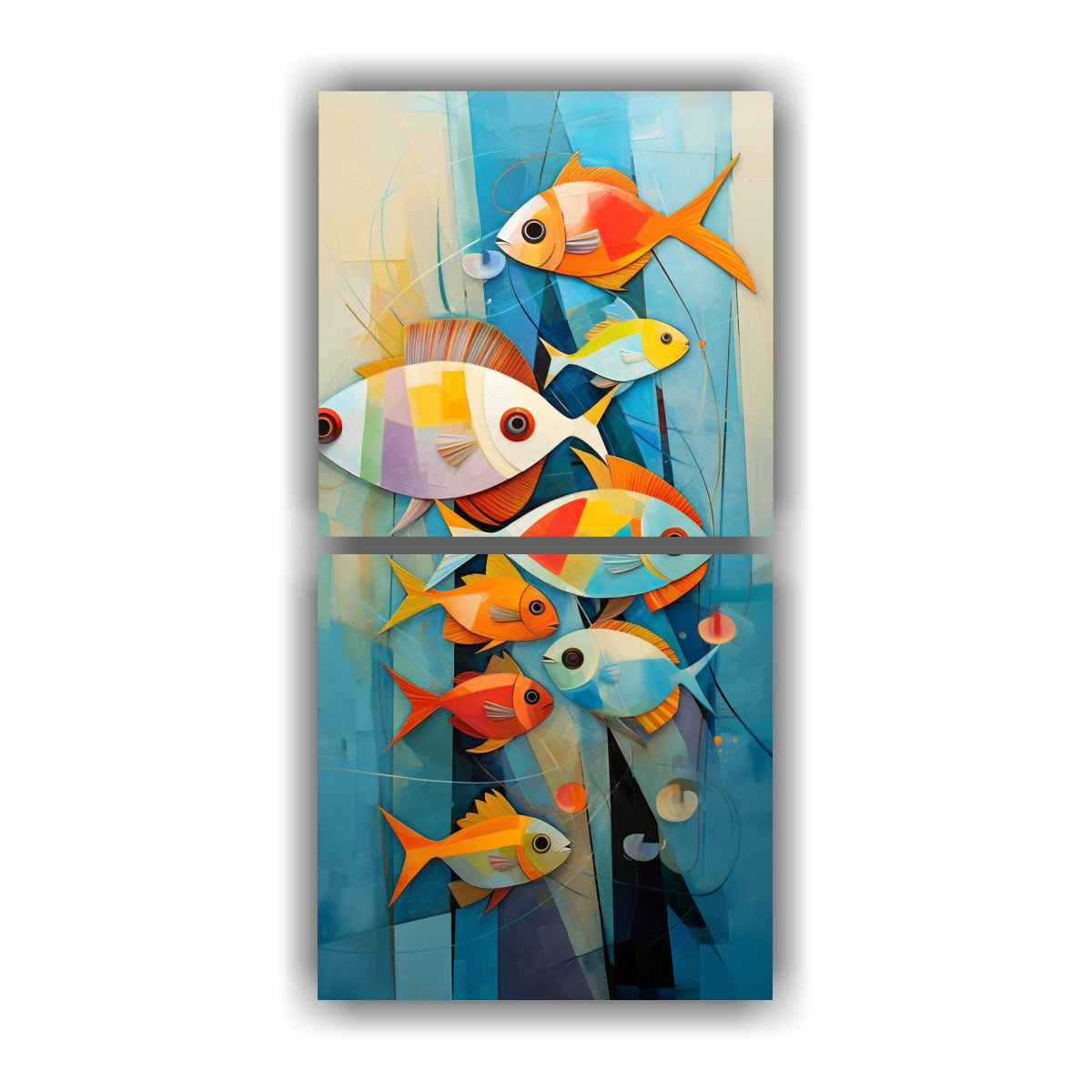 SET DE 2 CUADRO FORMA BELLEZA PECES ABSTRACTOS 60X120 CM - 1