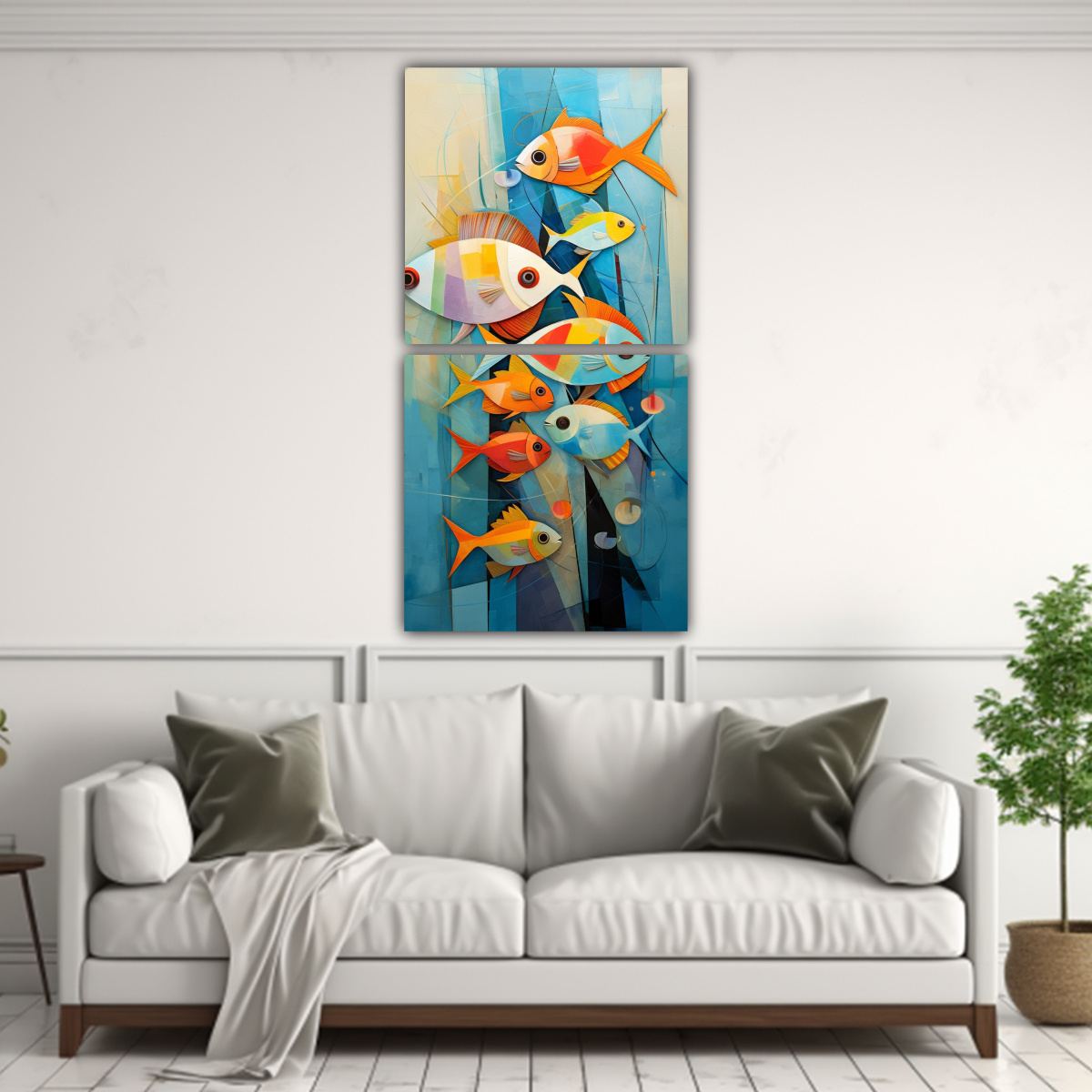 SET DE 2 CUADRO FORMA BELLEZA PECES ABSTRACTOS 60X120 CM - 2