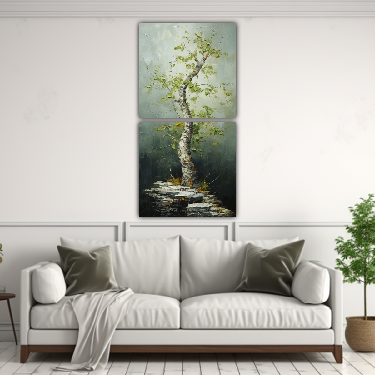 PINTURA ABSTRACTA DE ÁRBOL BONSÁI DE ABEDUL EN 40X80 CM - 2
