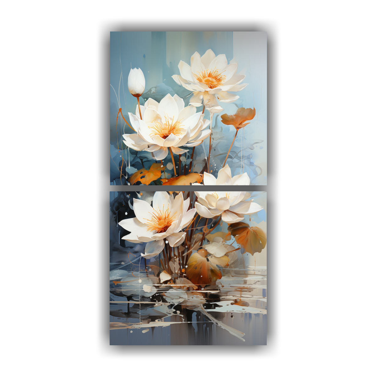PINTURA ABSTRACTA AL AGUA RELIEVE DE FLOR DE LOTO 50X100 CM - 1