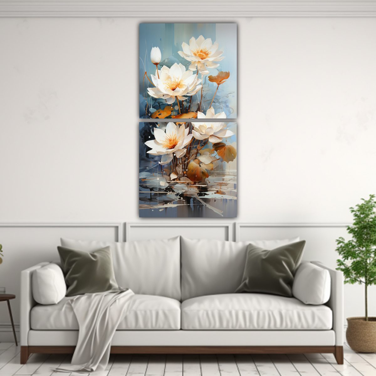 PINTURA ABSTRACTA AL AGUA RELIEVE DE FLOR DE LOTO 50X100 CM - 2