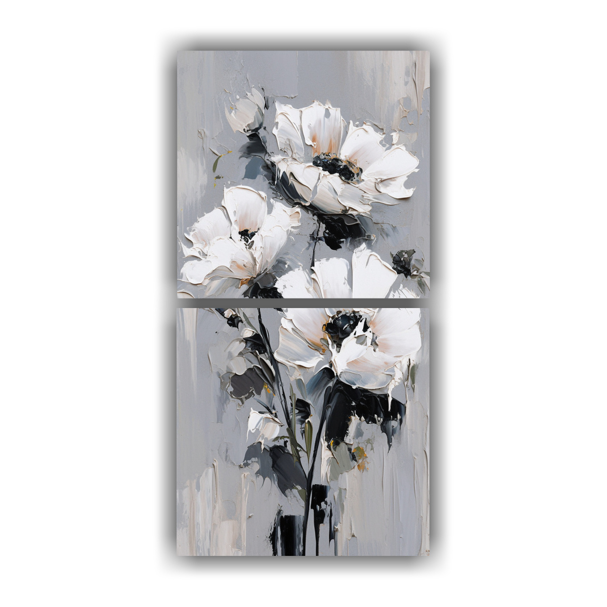 CUADROS DE FLORES BLANCAS Y NEGRAS EN LIENZO PARA 40X80 CM - 1