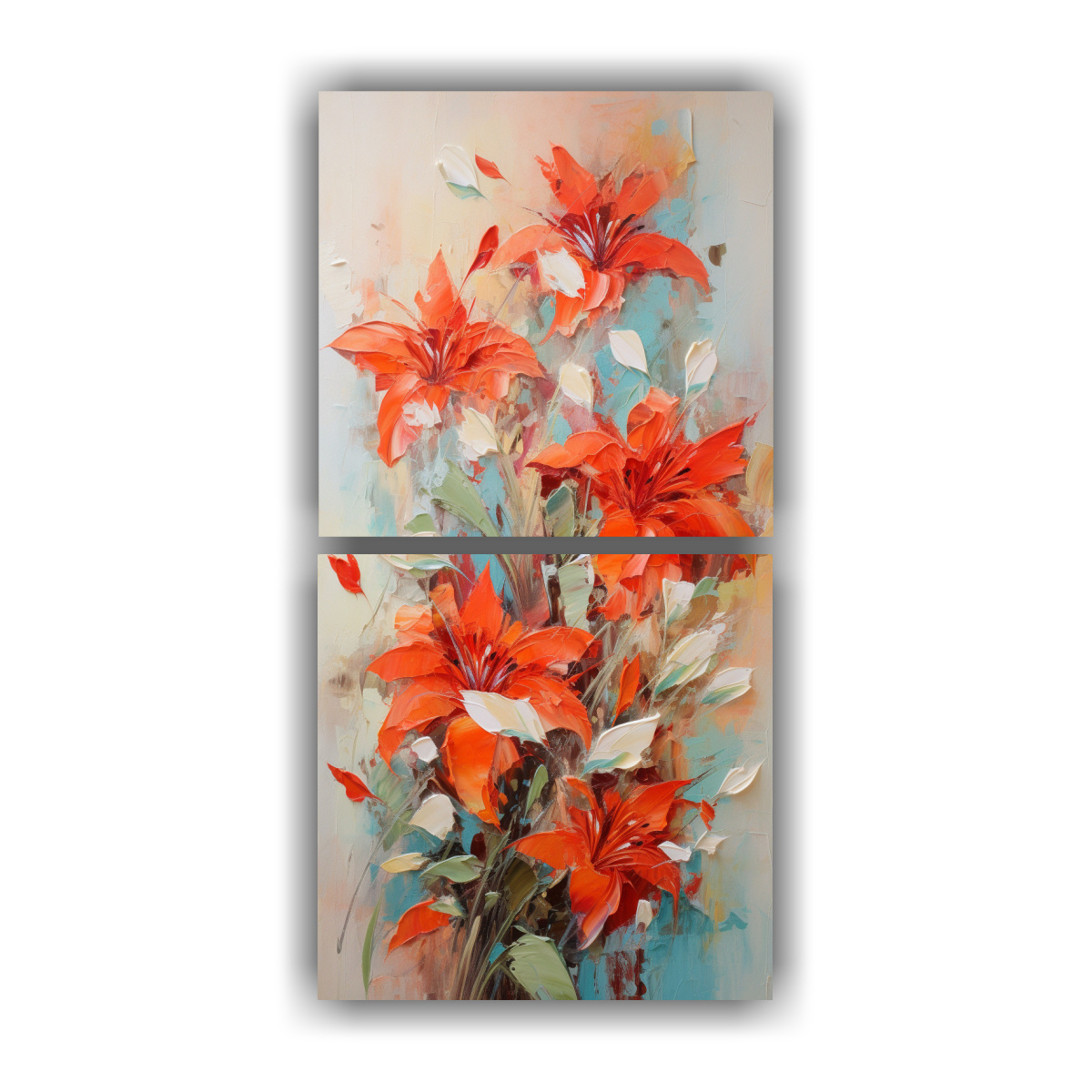 PINTURA EN LIENZO CON FLORES EN COLORES ROJO Y 70X140 CM - 1