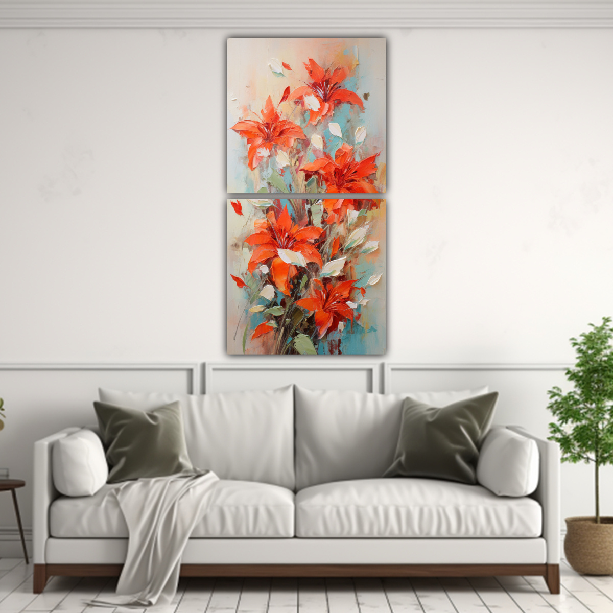 PINTURA EN LIENZO CON FLORES EN COLORES ROJO Y 70X140 CM - 2