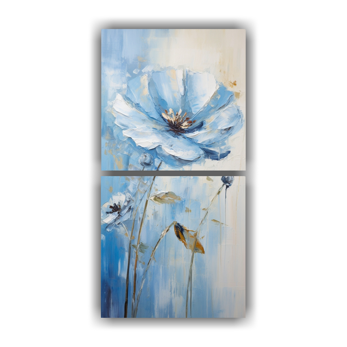 SET 2 ARTE PARED AZUL FLORES LIENZO ESTILO 40X80 CM - 1