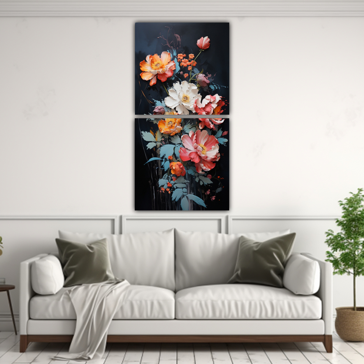 PINTURAS DE FLORES NEGRAS EN LIENZO ESTILO 80X160 CM - 2