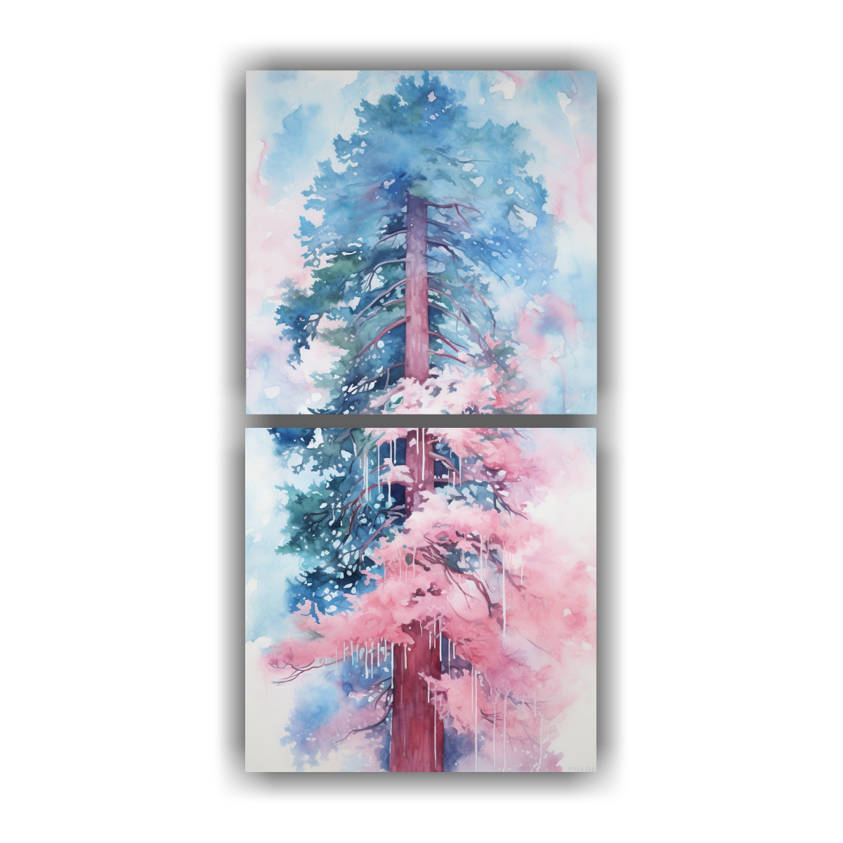 CUADRO ABSTRACTO DE ÁRBOL REDWOOD EN COLORES 40X80 CM - 1