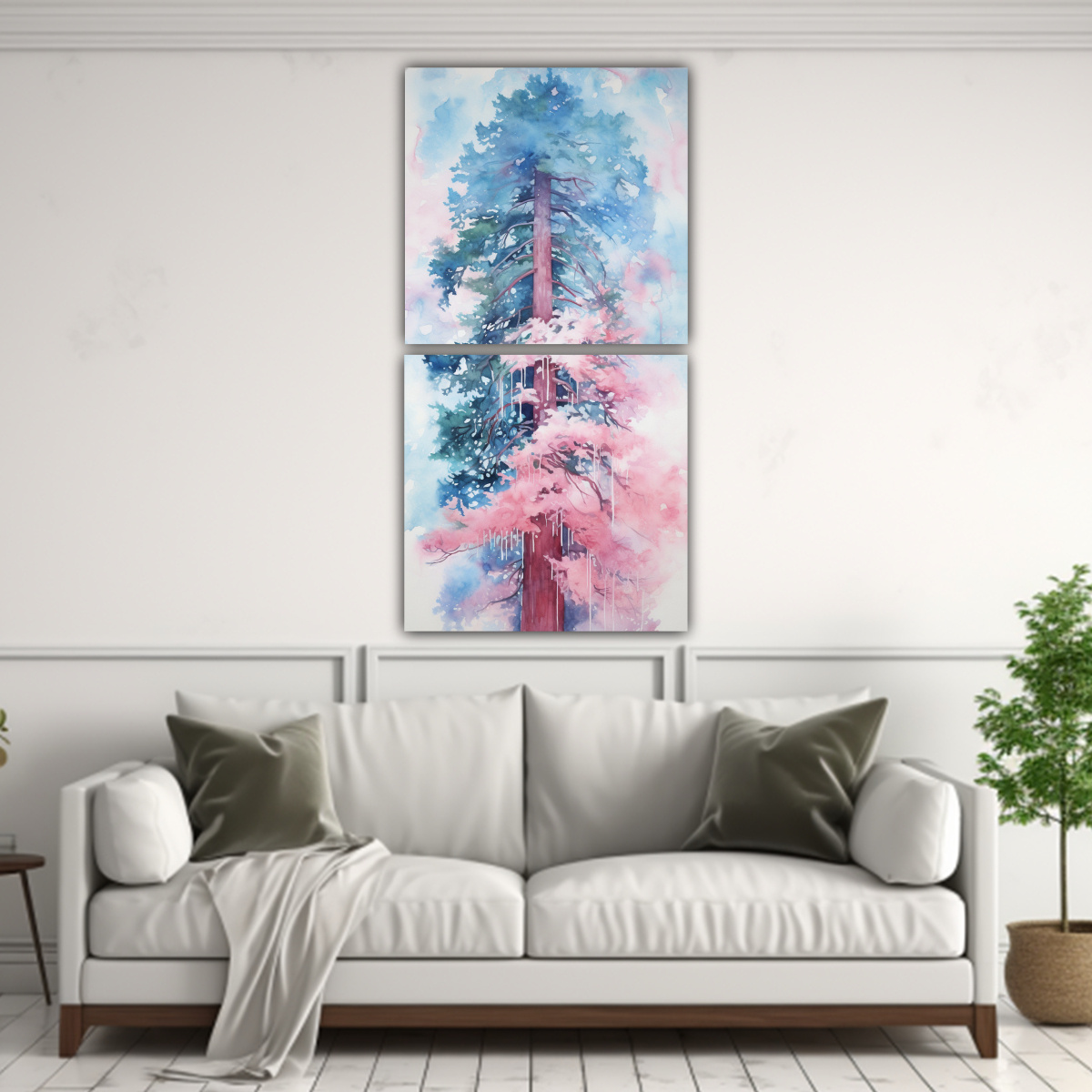 CUADRO ABSTRACTO DE ÁRBOL REDWOOD EN COLORES 40X80 CM - 2