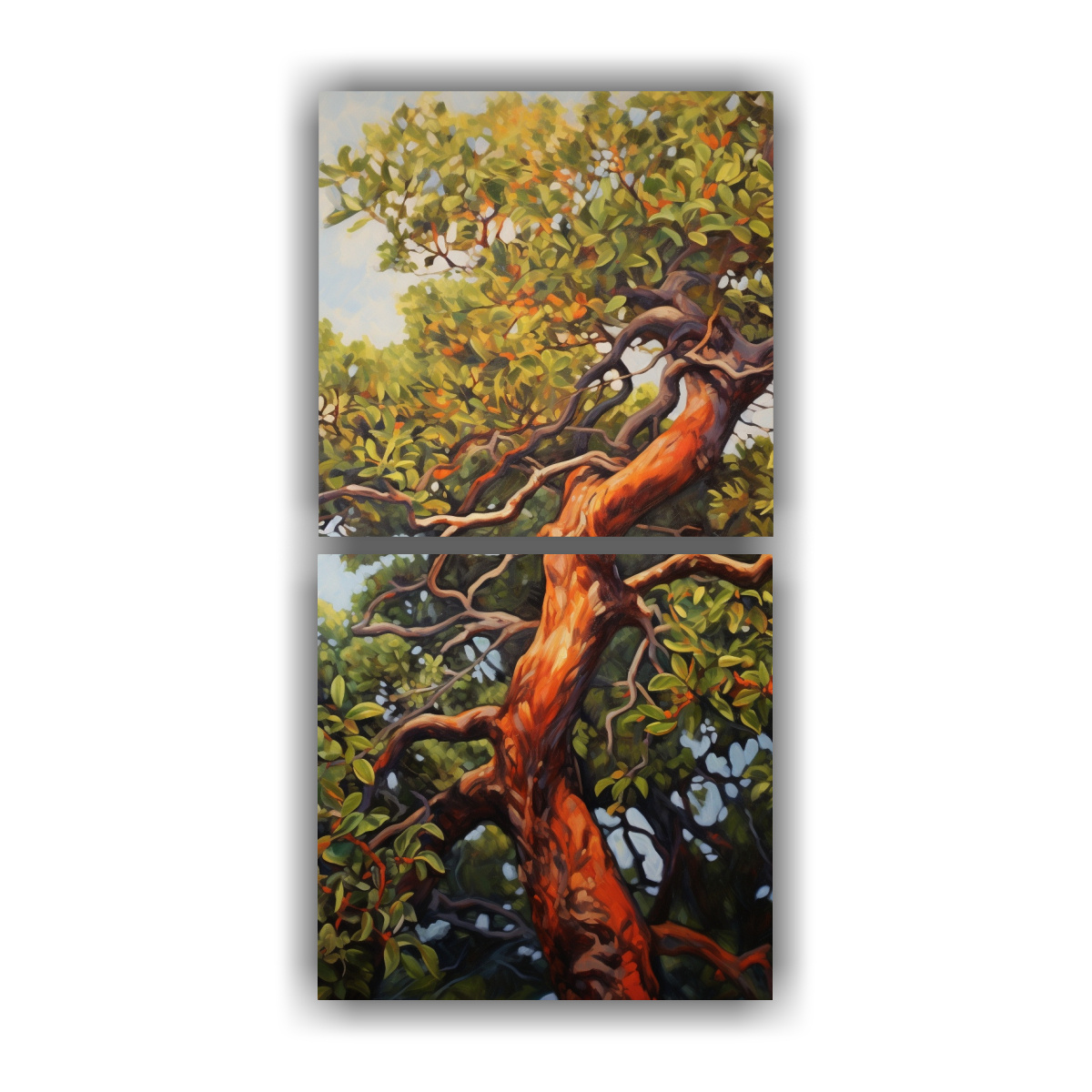 PINTURA ABSTRACTA DE ÁRBOL DIPTICO ESTILO ÓLEO 70X140 CM - 1