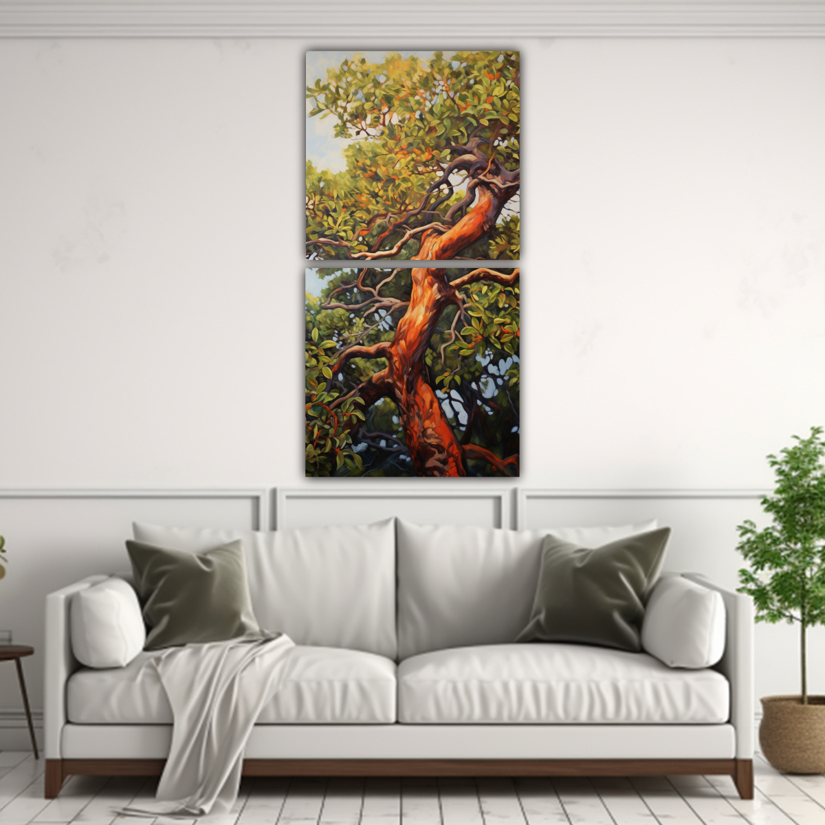 PINTURA ABSTRACTA DE ÁRBOL DIPTICO ESTILO ÓLEO 70X140 CM - 2