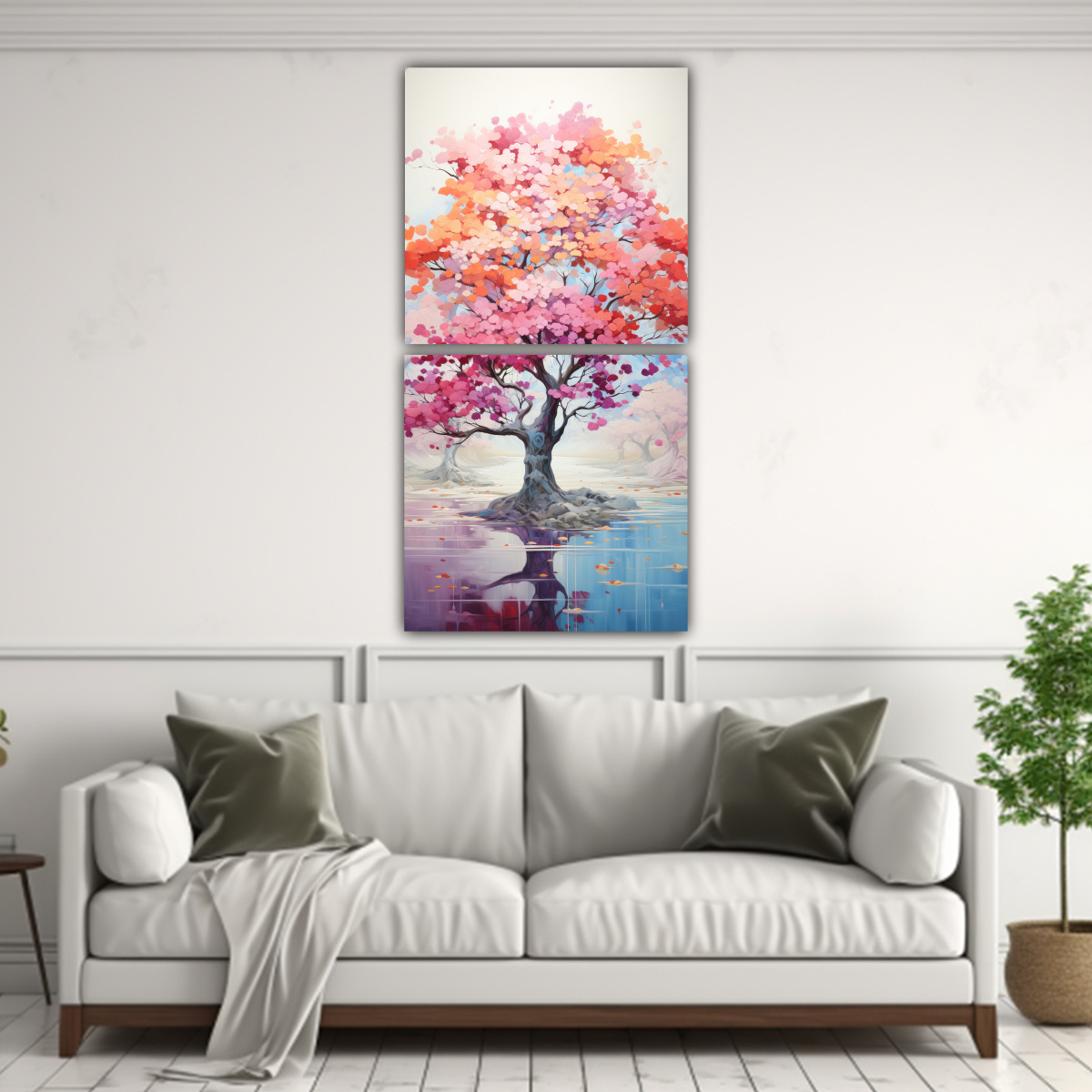 PINTURA ABSTRACTA ESTILO ÁRBOL FORESTAL, COLORES 30X60 CM - 2
