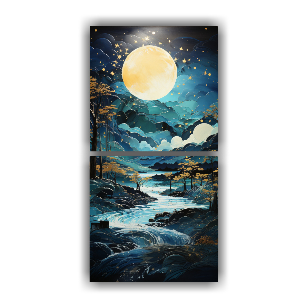 PAISAJE CON LUNA CERCA DE MONTAÑAS, PINTURA 80X160 CM - 1