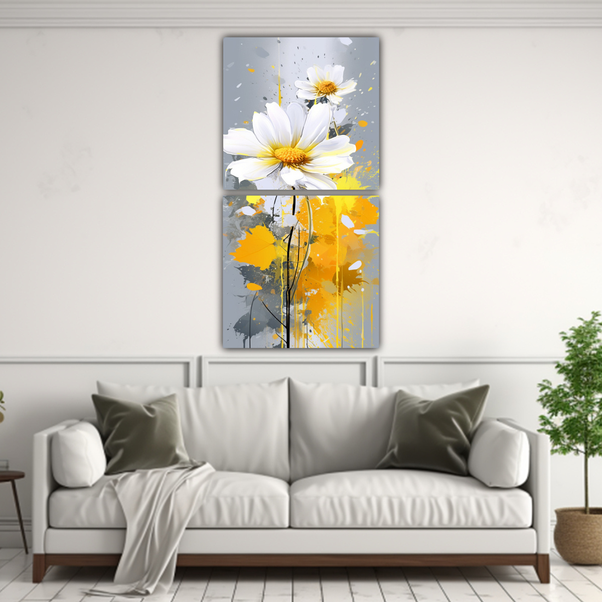 DOS ARTE DE PARED ESTILO GALERÍA AMARILLO Y 30X60 CM - 2