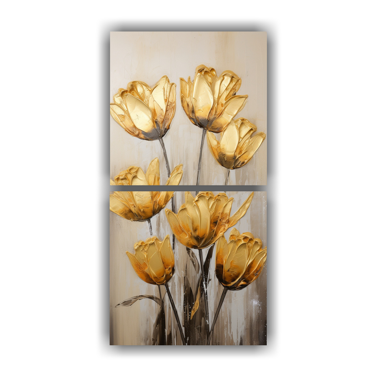 PINTURA LIENZO ESTAMPADO ESTILO TULIPANES DORADOS 20X40 CM - 1