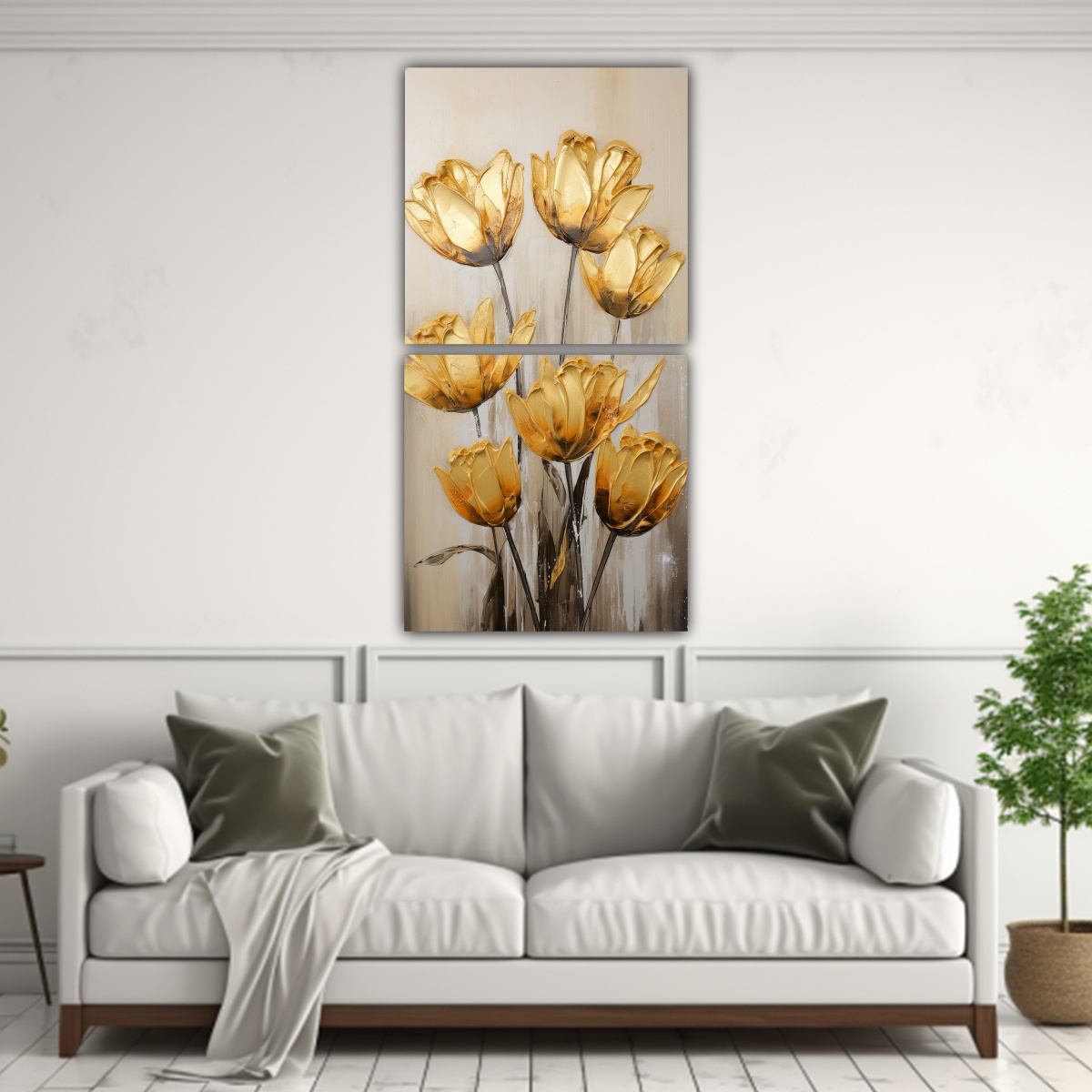 PINTURA LIENZO ESTAMPADO ESTILO TULIPANES DORADOS 20X40 CM - 2