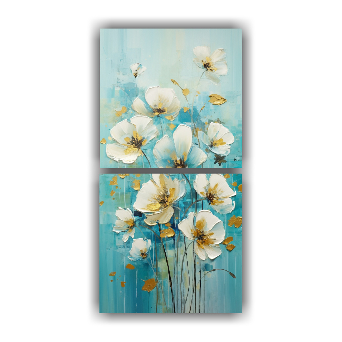 DÍPTICO TONOS CALIDEZ A FLORES TURQUESAS EN 80X160 CM - 1