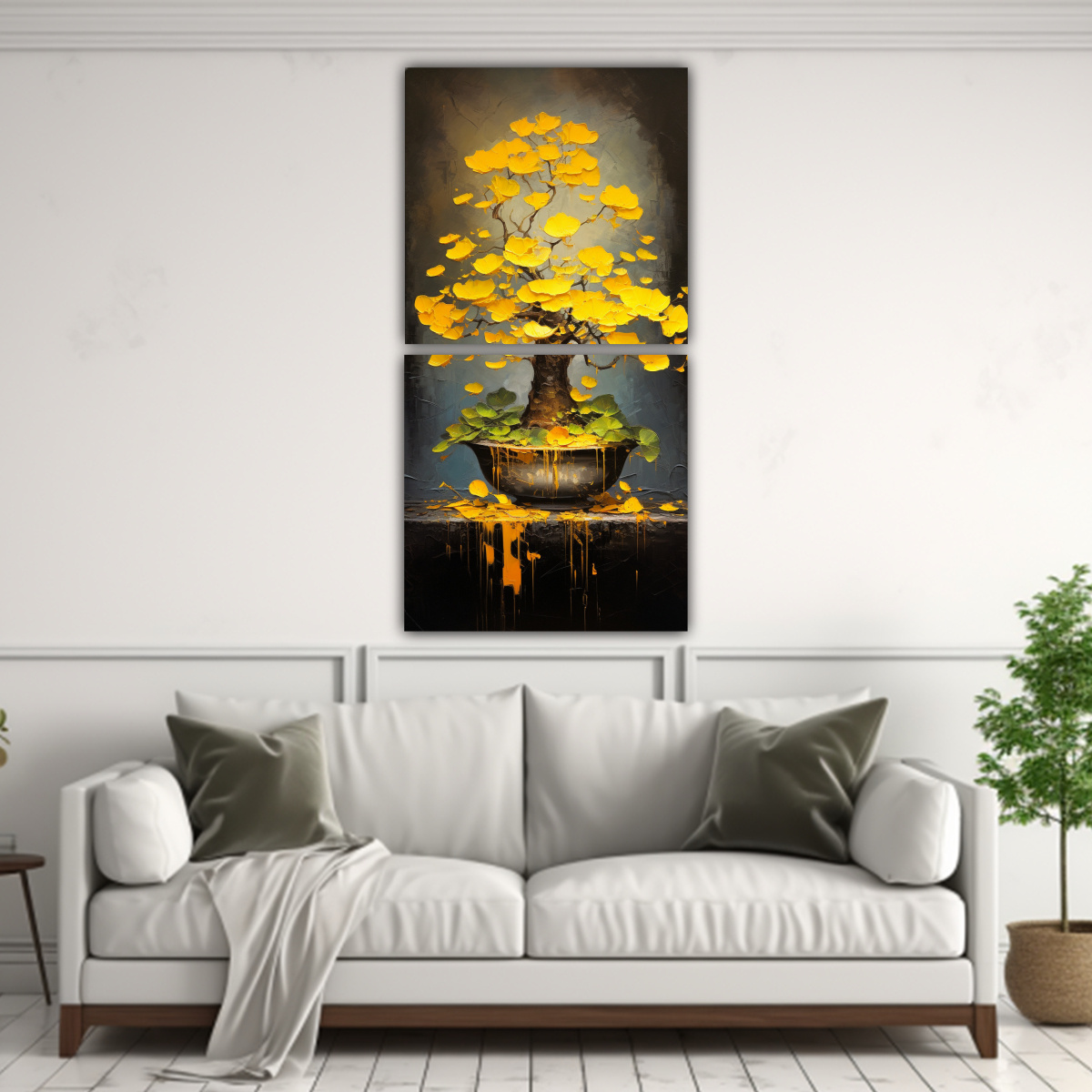 PINTURA ABSTRACTA DE GINKGO BILOBA BONSAI, ALTA 30X60 CM - 2