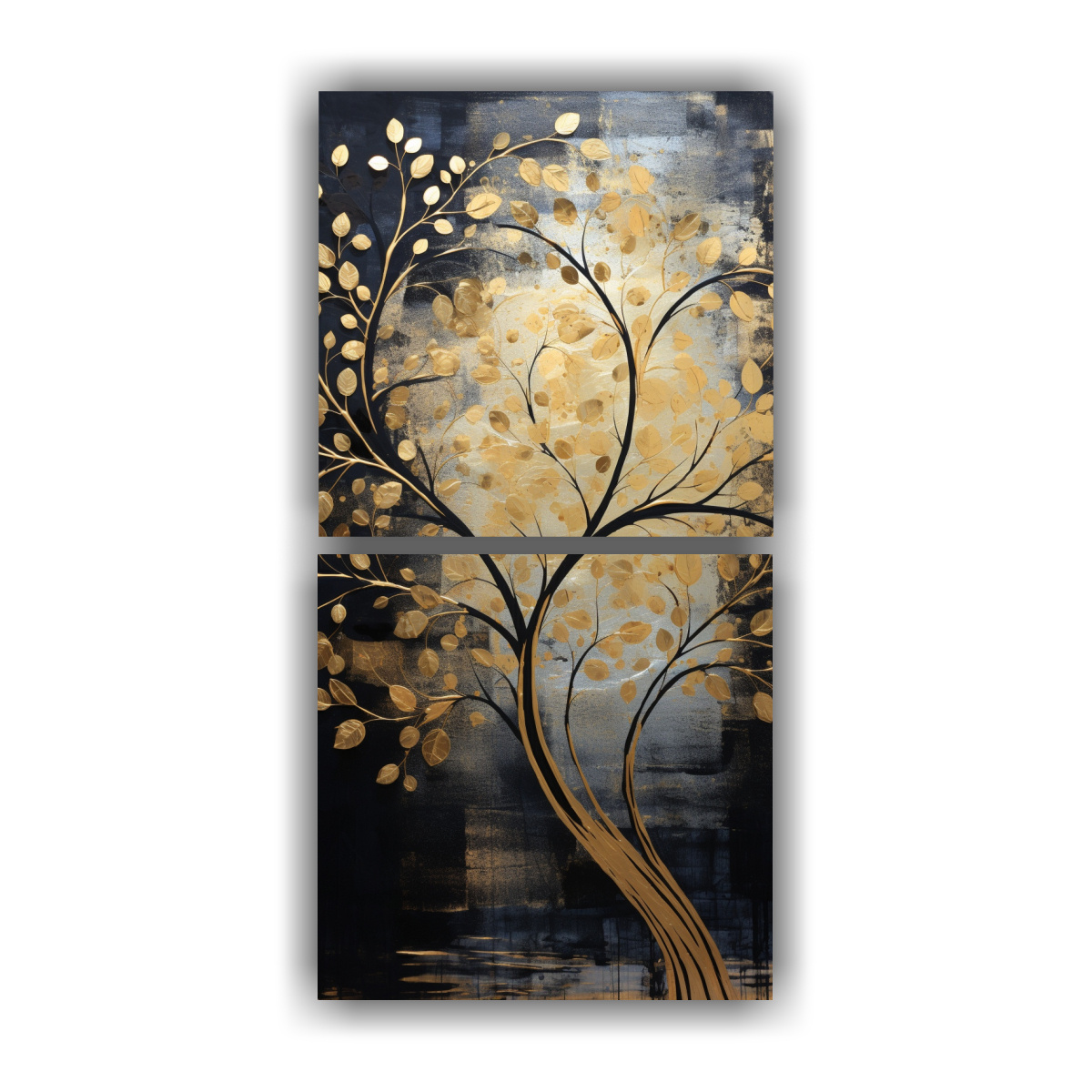 PINTURAS DE DECORACIÓN: ÁRBOL EN NEGRO Y DORADO 30X60 CM - 1
