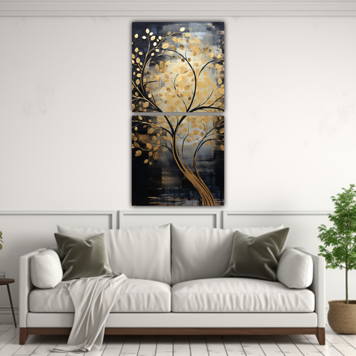 PINTURAS DE DECORACIÓN: ÁRBOL EN NEGRO Y DORADO 30X60 CM - 2