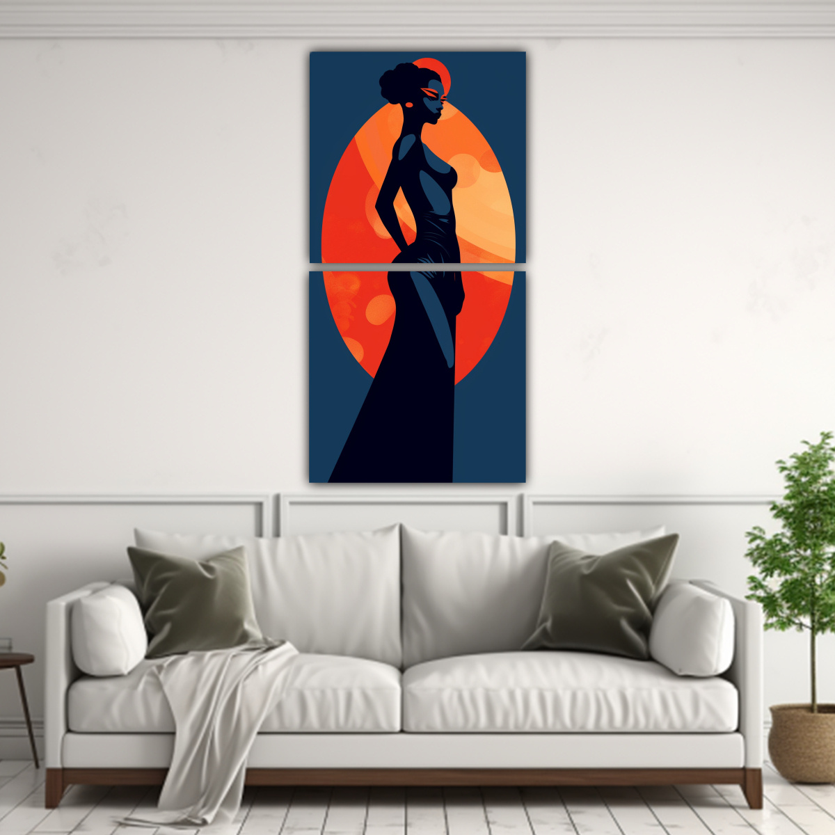 PINTURA DECORATIVA MUJER SILUETA EN NARANJA CON 40X80 CM - 2