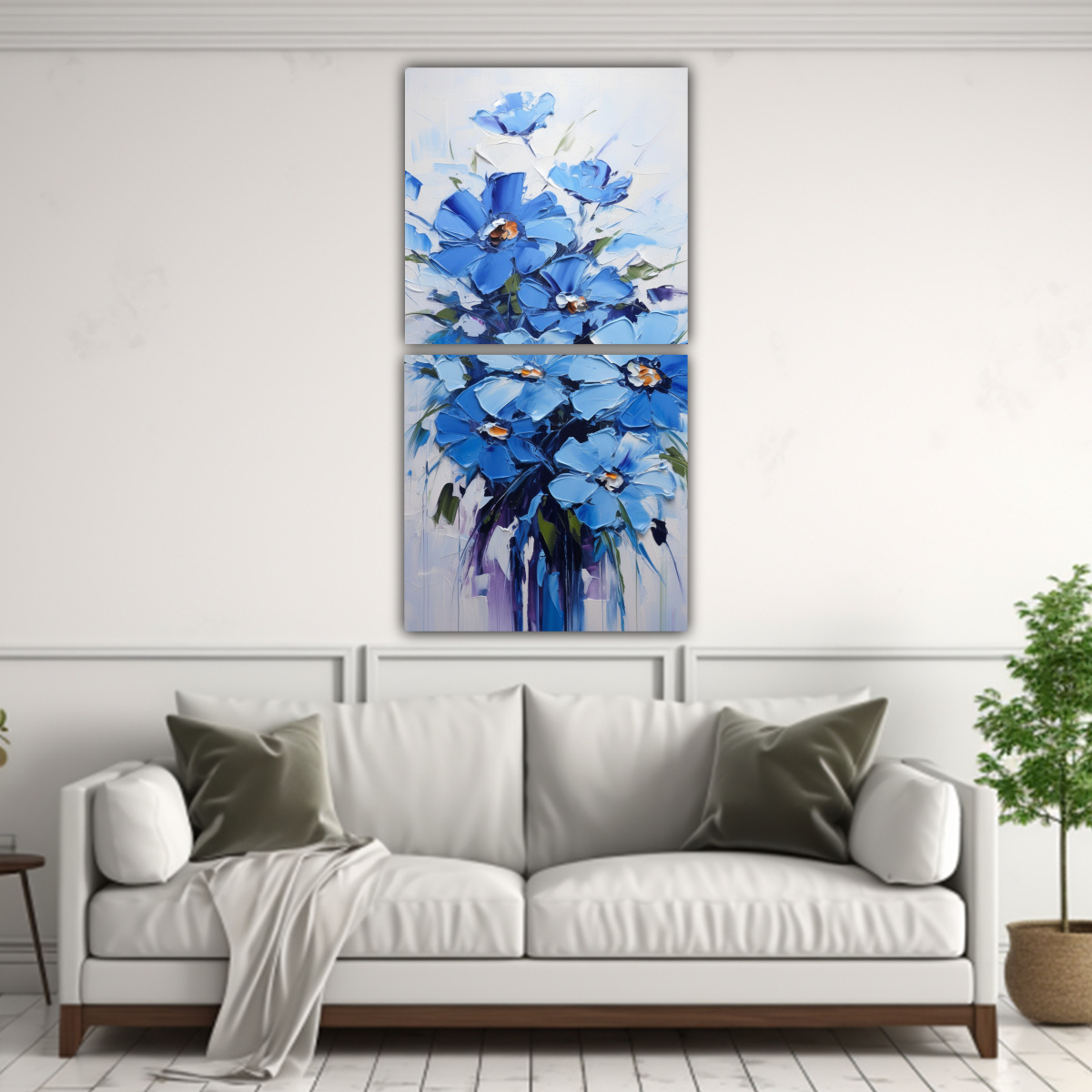 CUADRO FORMA COMBINACIÓN A DE FLORES AZULES EN 40X80 CM - 2