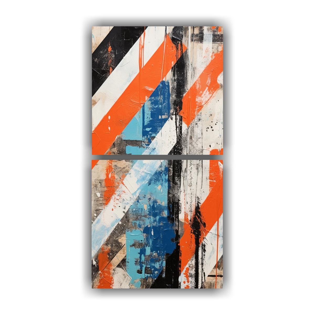 PINTURA ABSTRACTA CON RAYAS AZULES, BLANCAS Y 20X40 CM - 1