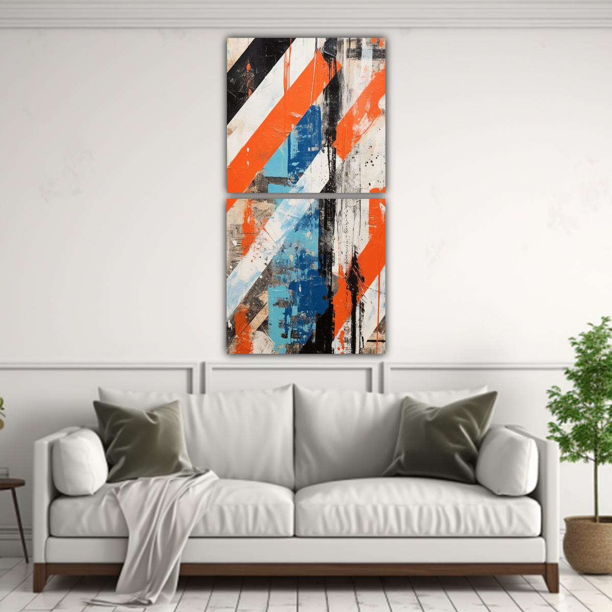 PINTURA ABSTRACTA CON RAYAS AZULES, BLANCAS Y 20X40 CM - 2
