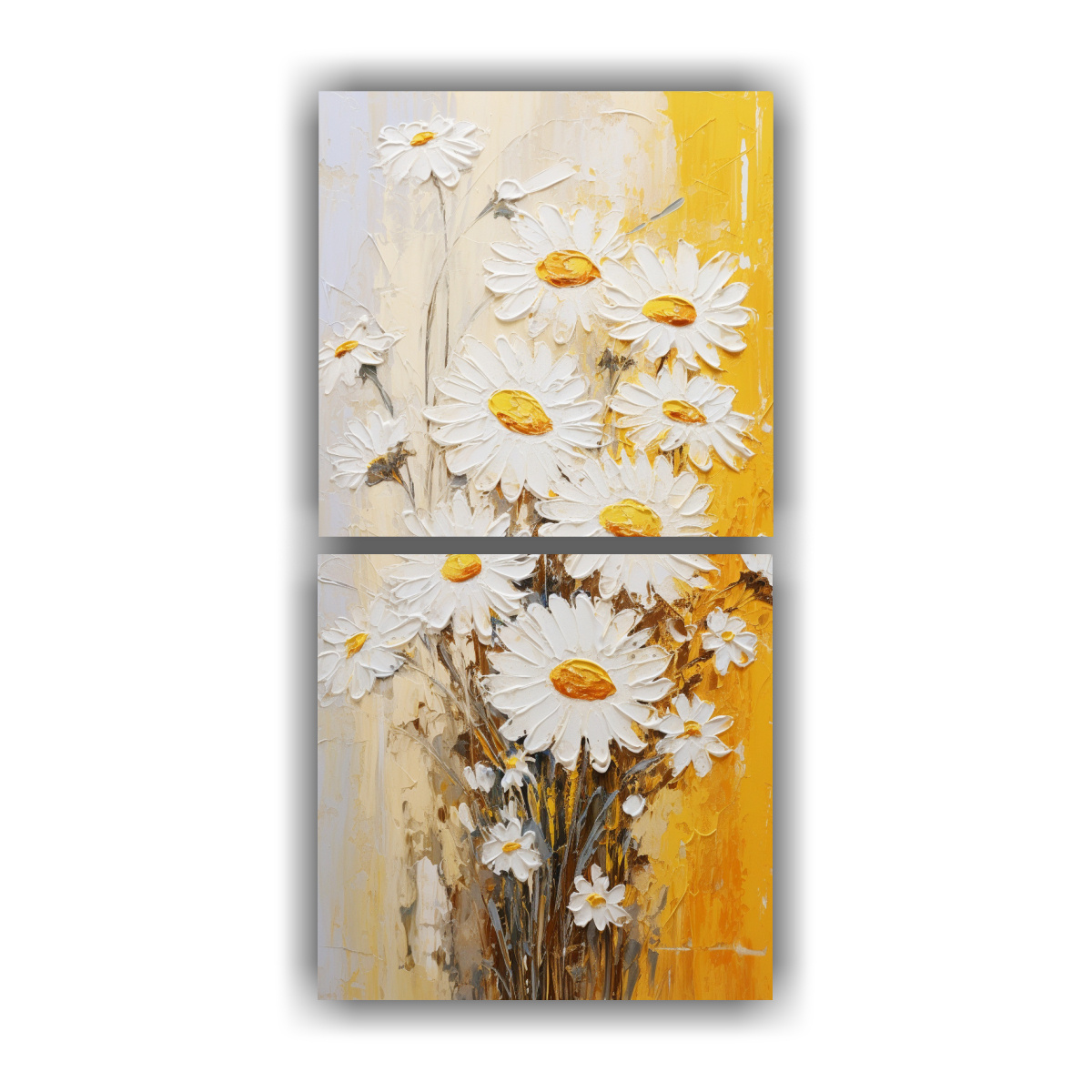 PINTURA ACUARELA AMARILLA Y BLANCA DE FLORES EN 60X120 CM - 1