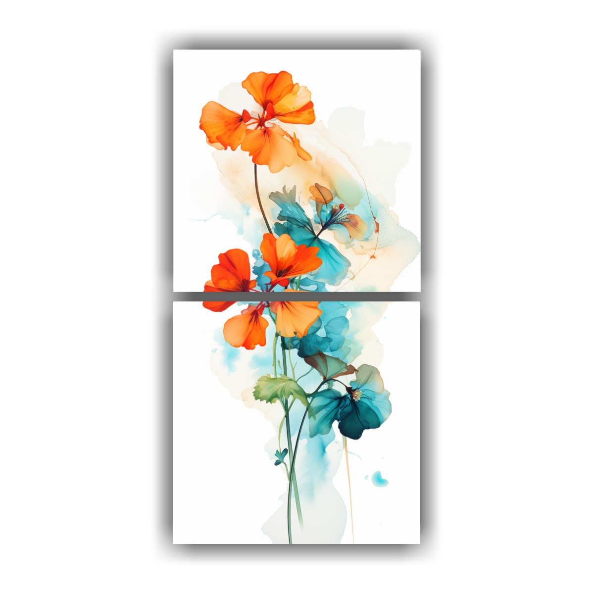 LIENZOS MINIMALISMO GERANIOS TURQUESA Y NARANJA 50X100 CM - 1