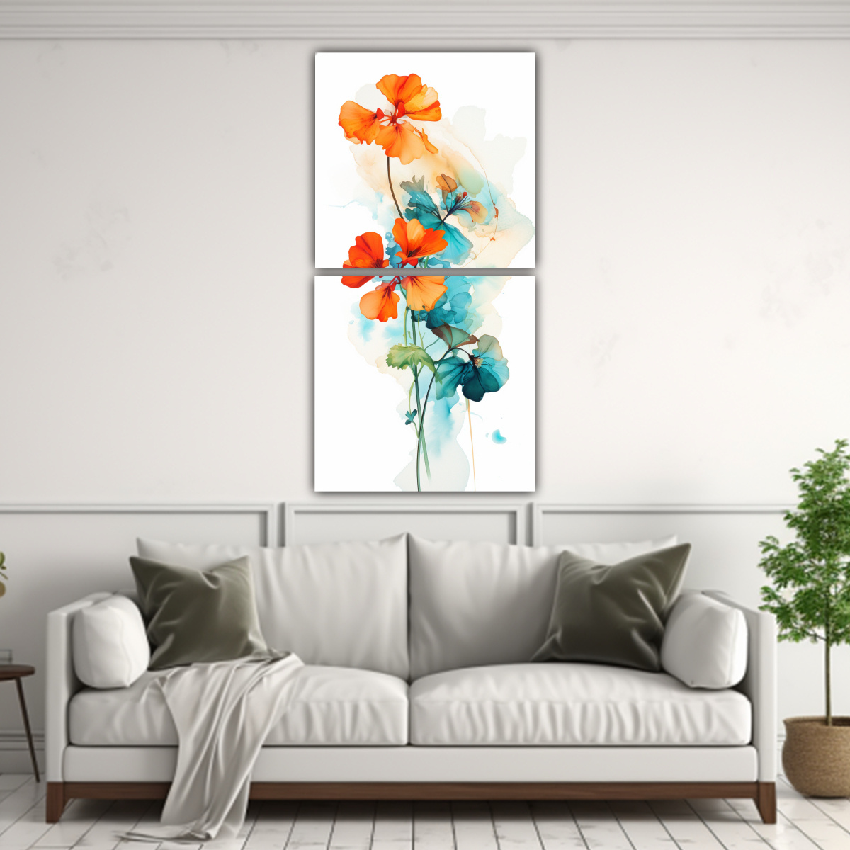 LIENZOS MINIMALISMO GERANIOS TURQUESA Y NARANJA 50X100 CM - 2
