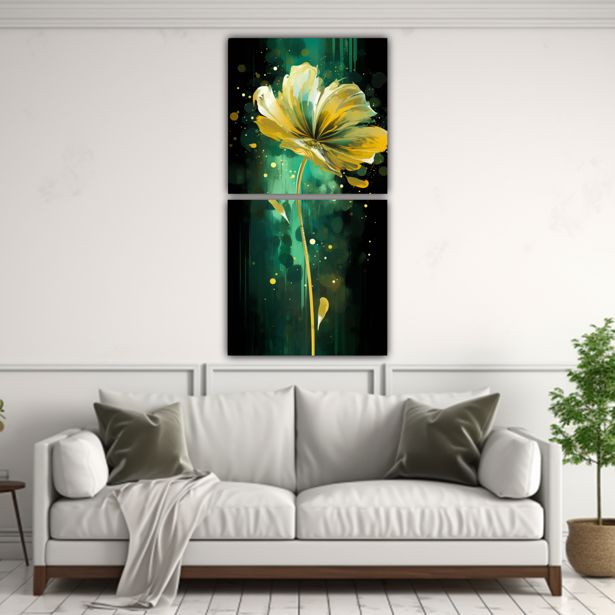 CUADRO DE PARED ESTILO POP ART VERDE Y DORADO CON 80X160 CM - 2